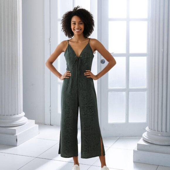 Audrey 3 Plus 1 Green Polka Dot Jumpsuit Size M | Wide Leg Tie Front - Picture 1 of 15
